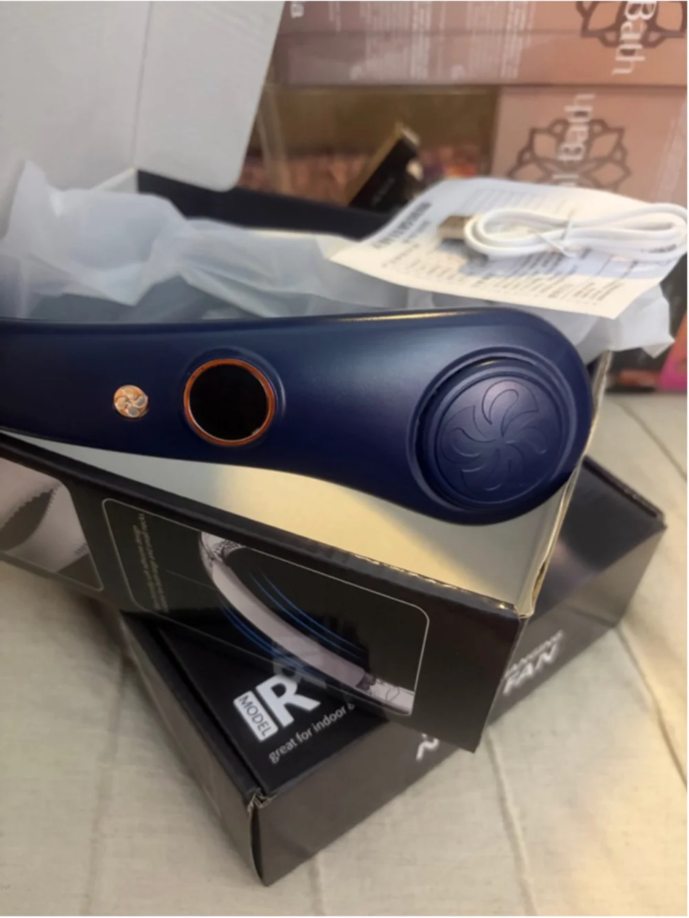 Rechargeable Hanging Neck Fan, Navy